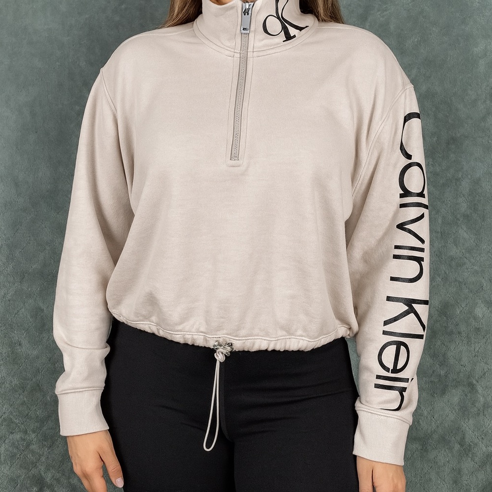 Calvin Klein Women's XL Beige Zip Drawstring Sweatshirt